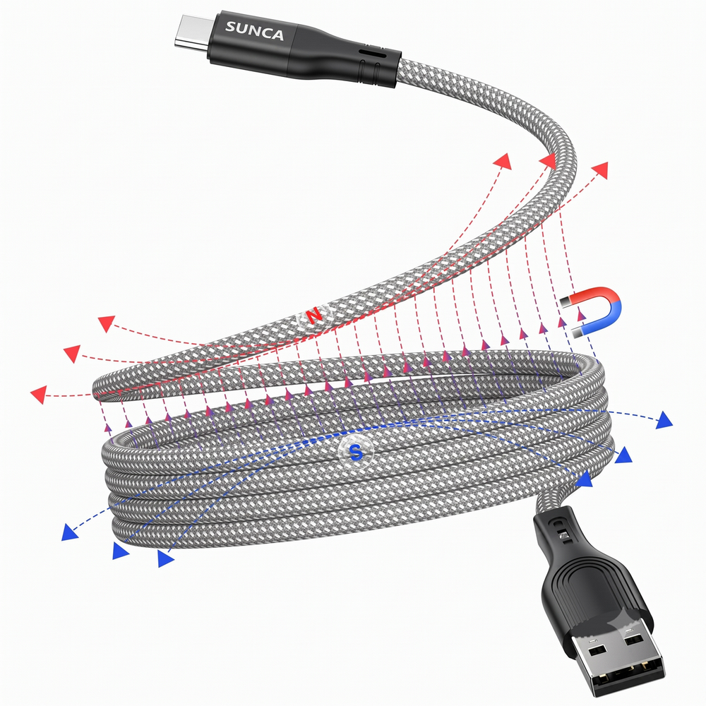 マグネット式/スパイラル式 USB-C – USB-A ケーブル