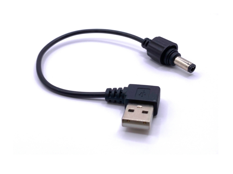 DC 電源ケーブル DC5525 プラグ – USB A 90度オス