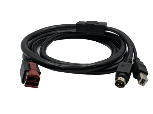 Powered USB 24V ケーブル – USB B オス + Power DIN 3 ピン