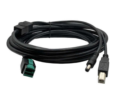 Powered USB 24V ケーブル – USB B オス + DC5525 プラグ