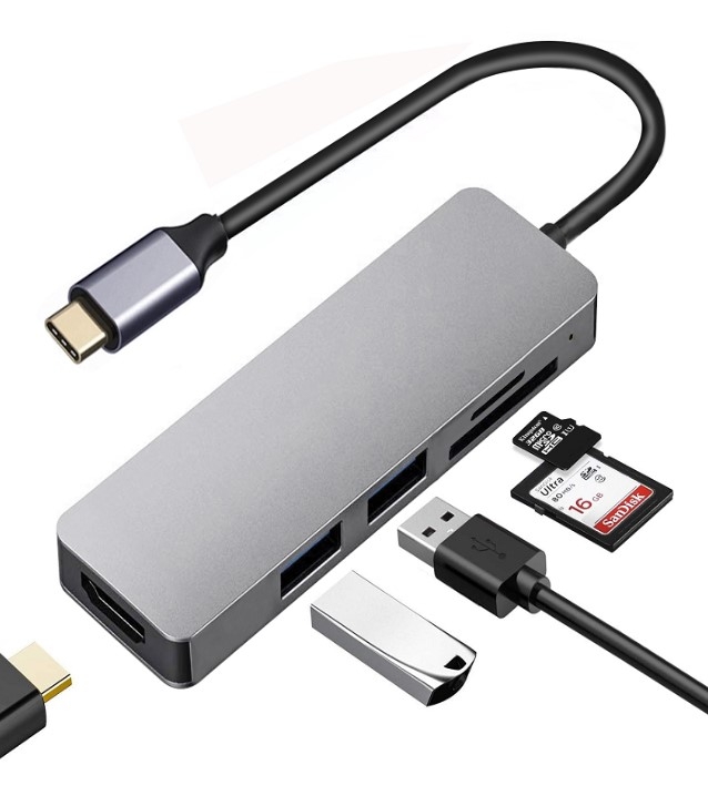 USBハブ – USB Type C to HDMI + USB 3.0 + USB 2.0 + SD + TF