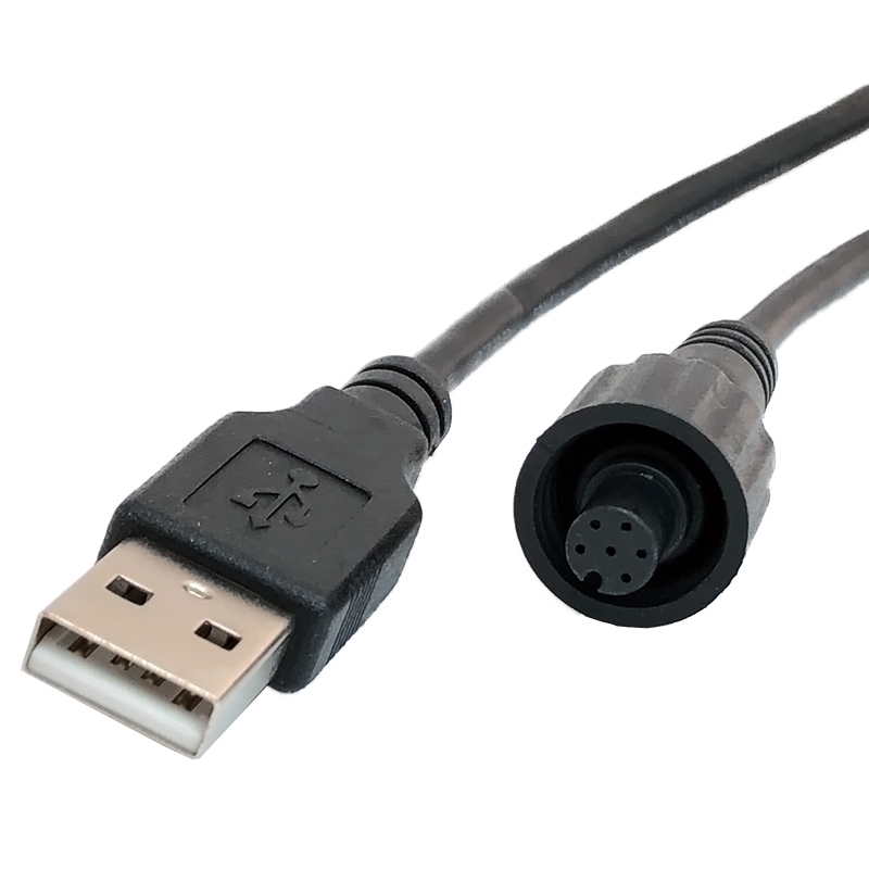 M8丸型防水コネクタケーブル (6 ピンメス – USB A オス)